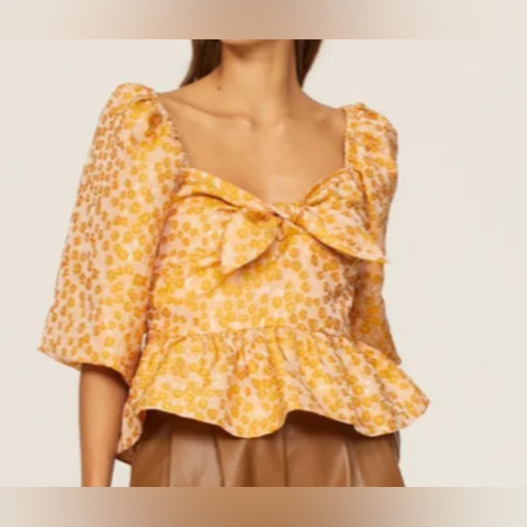 Orange Two Tone Puff Sleeve Peplum Top By Hofmann Copenhagen/Size 8 (Fr 40)